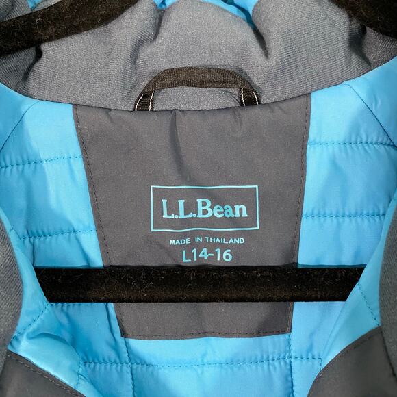 LL Bean Boy's Blue Graphics Full Zip Hooded Primaloft Winter Jacket Size L 14-16 - Picture 4 of 11